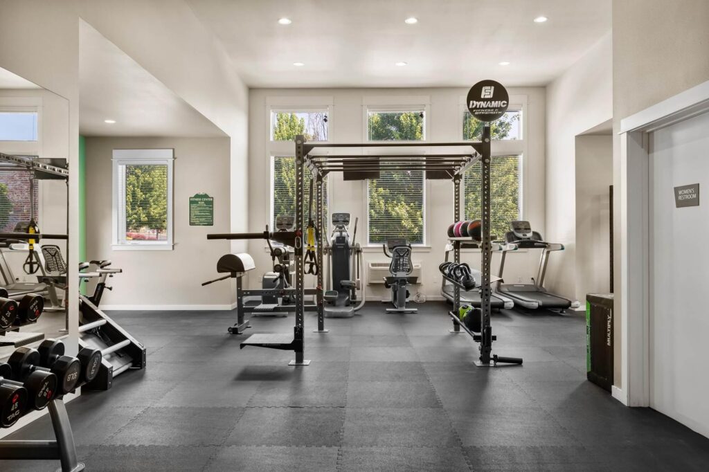 Fitness center with various strength training equipment